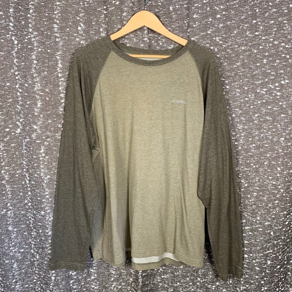 Columbia Mens XL Long Sleeve Raglan Shirt Green Heathered Omni-Wick Hiking Tee